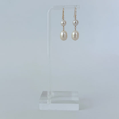 Pearl Dangle Bridal Earrings with Solid 14k Yellow Gold