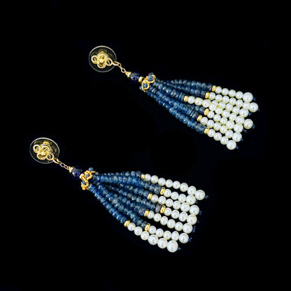 Blue Sapphire, 14k & Pearl Tassel Earrings