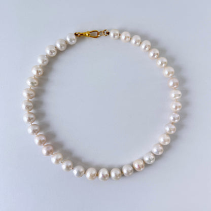 Pearl Strung Necklace with 18k Plated Clasp