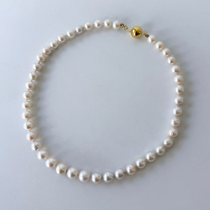 Pearl Necklace With 18k Gold Plated Ball Clasp