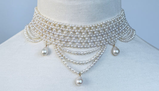 Draped Pearl Woven Choker with Adjustable Clasp