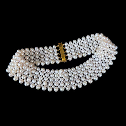 Pearl Woven Lace Choker with 18k Plated Faceted Beads
