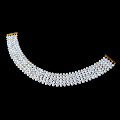 Pearl Woven Lace Choker with 18k Plated Faceted Beads