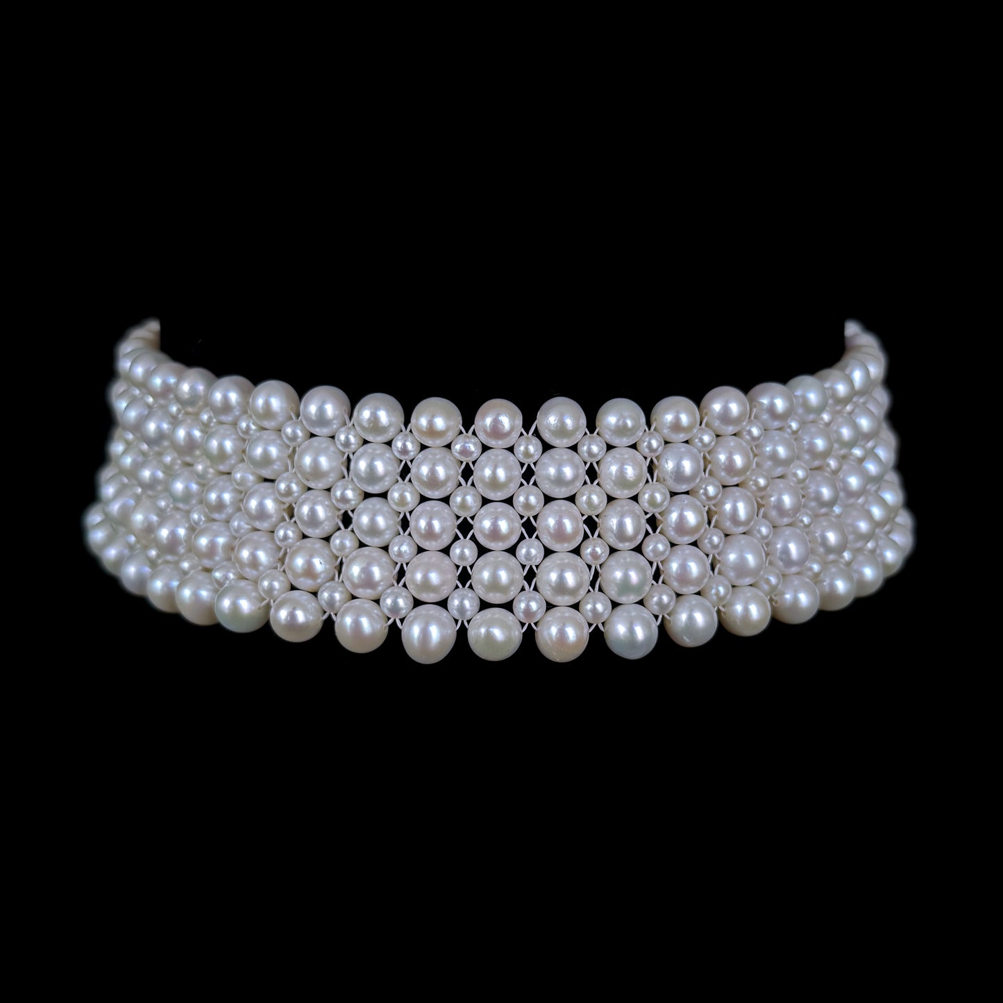 Pearl Woven Lace Choker with 18k Plated Faceted Beads