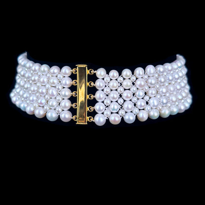 Pearl Woven Lace Choker with 18k Plated Faceted Beads