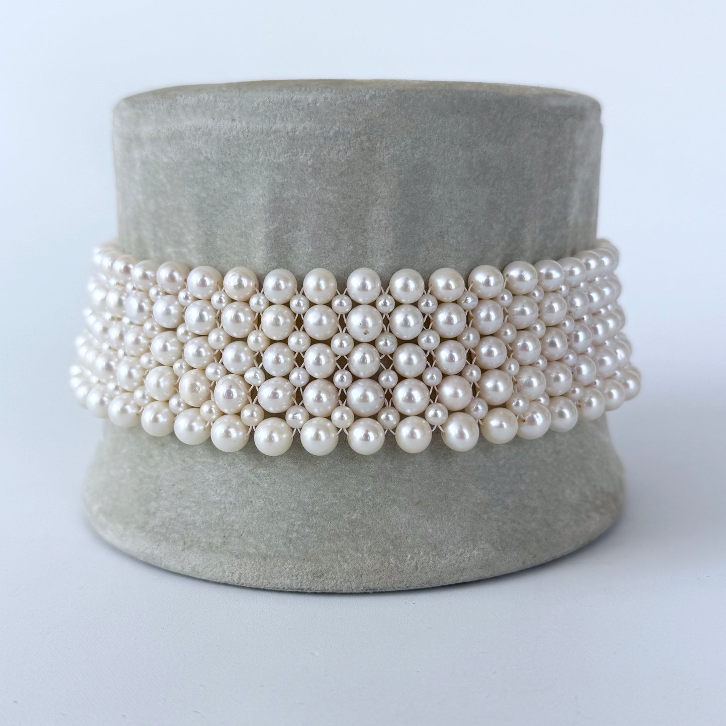 Pearl Woven Lace Choker with 18k Plated Faceted Beads