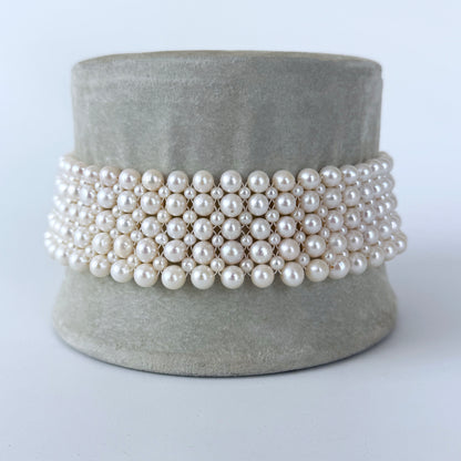 Pearl Woven Lace Choker with 18k Plated Faceted Beads