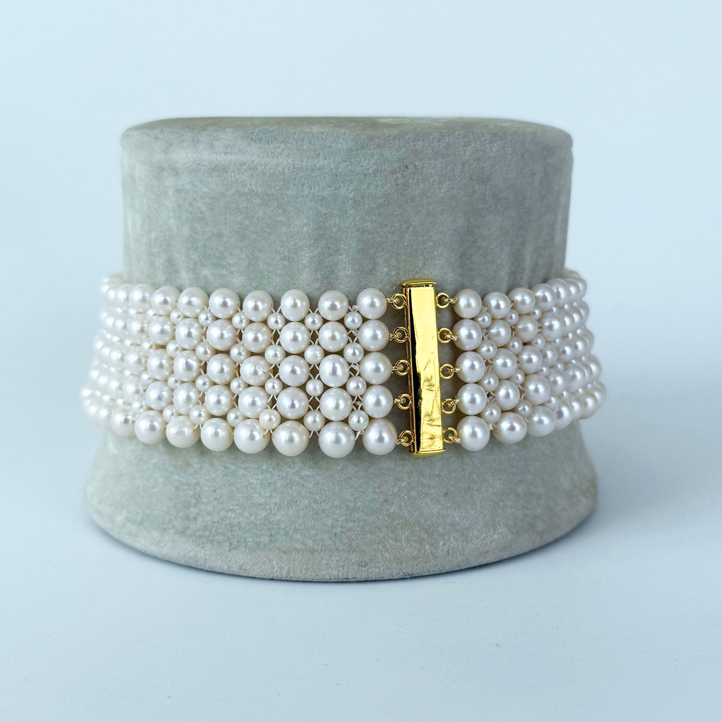 Pearl Woven Lace Choker with 18k Plated Faceted Beads