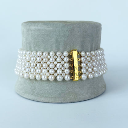 Pearl Woven Lace Choker with 18k Plated Faceted Beads