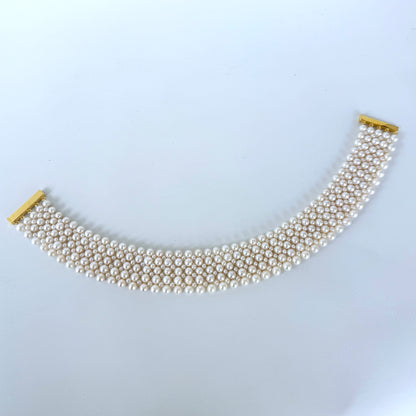 Pearl Woven Lace Choker with 18k Plated Faceted Beads