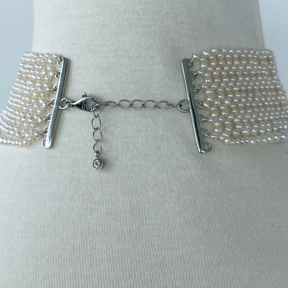 Adjustable Draped Pearl Choker with Rhodium Silver