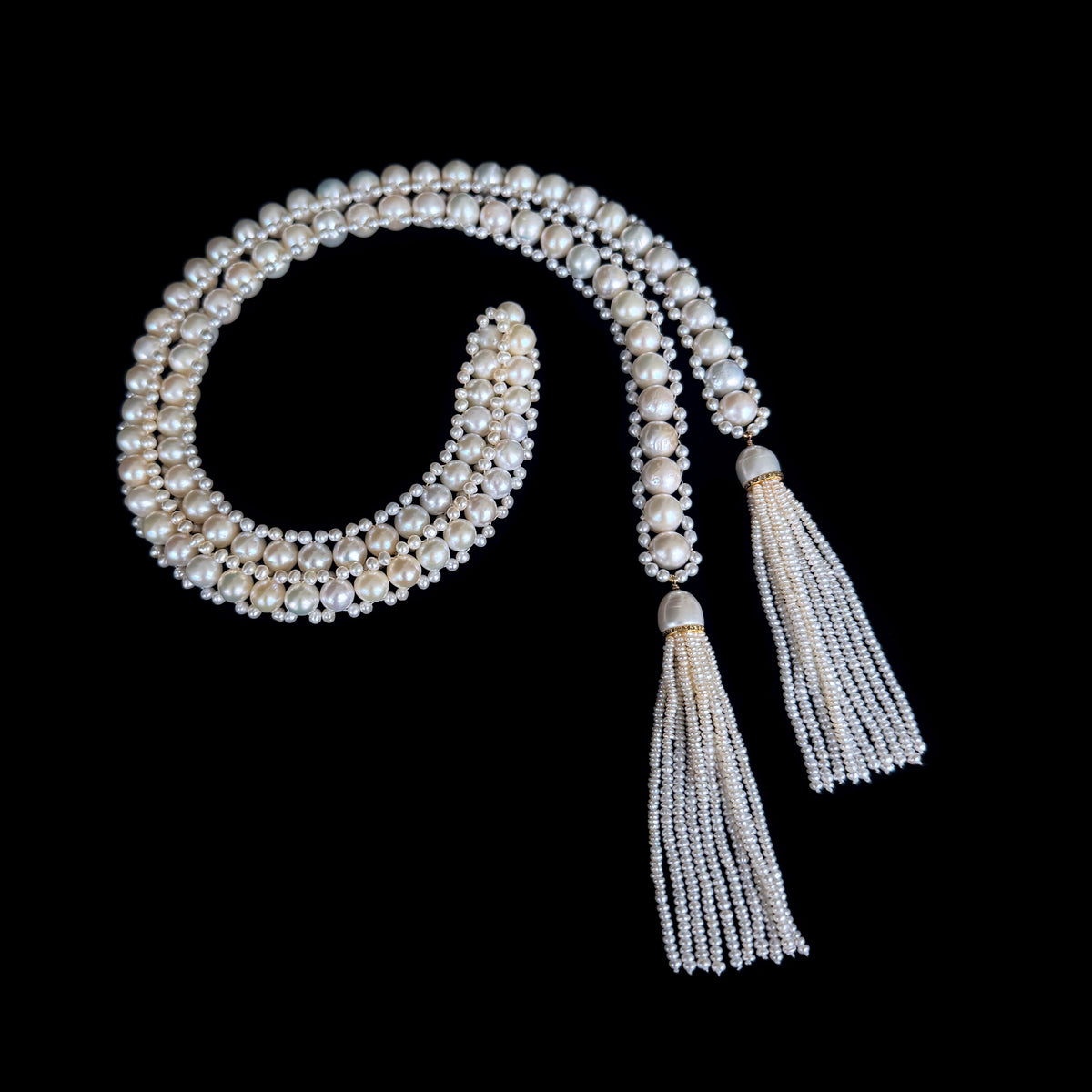 Classic Bridal Pearl Sautoir with 14k Gold & Diamonds
