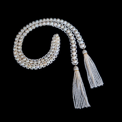 Classic Bridal Pearl Sautoir with 14k Gold & Diamonds