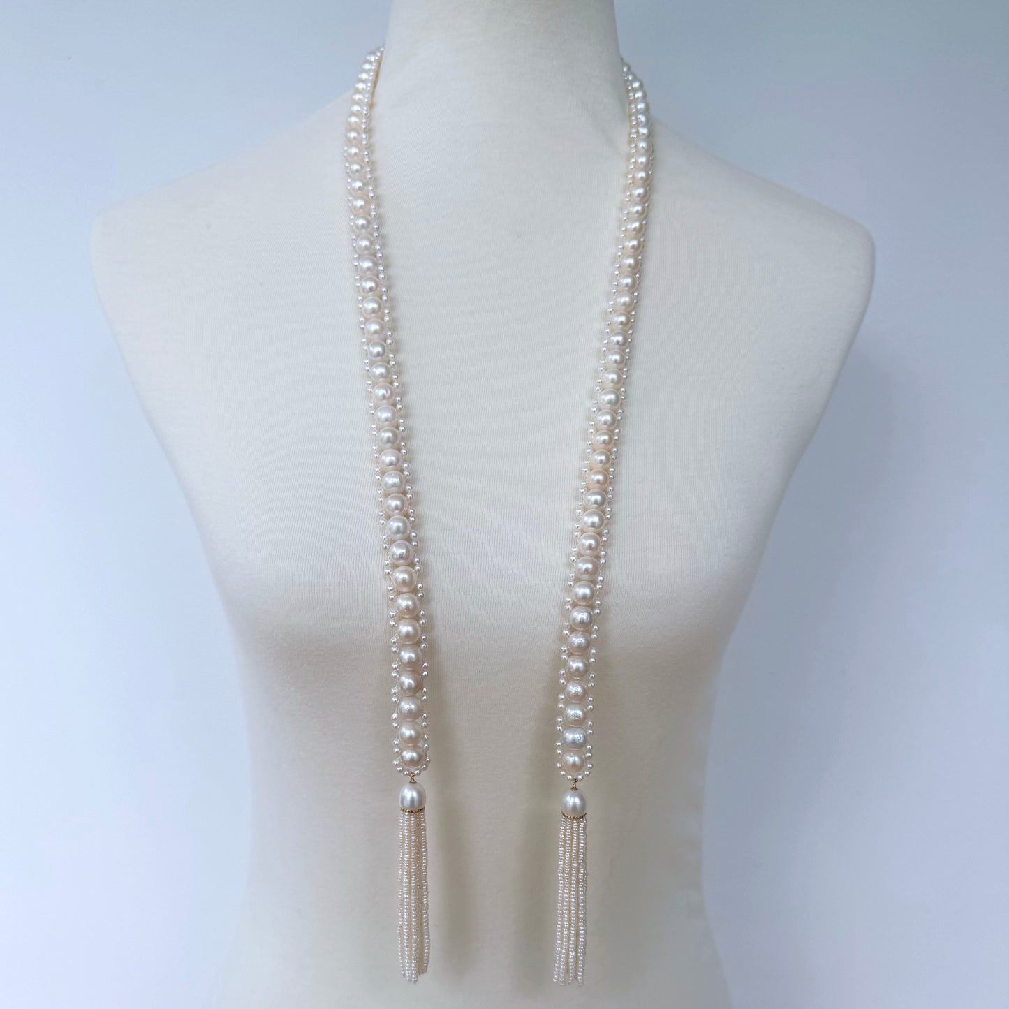 Classic Bridal Pearl Sautoir with 14k Gold & Diamonds