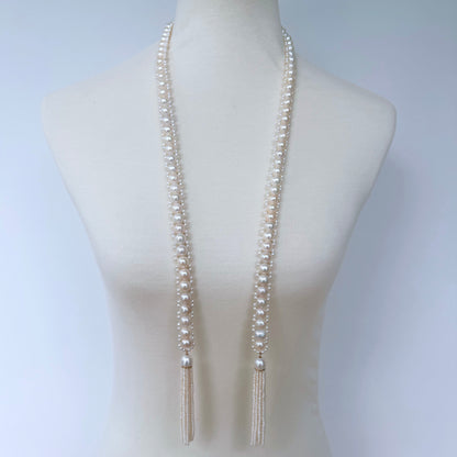 Classic Bridal Pearl Sautoir with 14k Gold & Diamonds