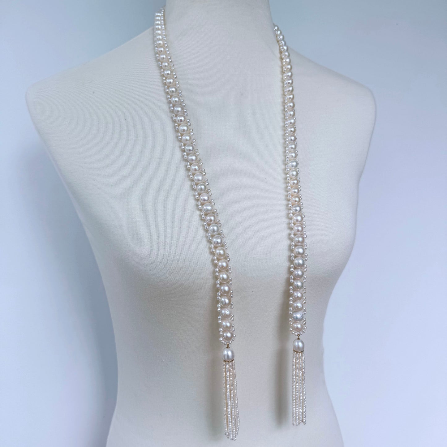 Classic Bridal Pearl Sautoir with 14k Gold & Diamonds