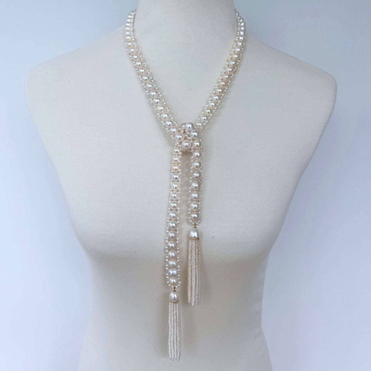 Classic Bridal Pearl Sautoir with 14k Gold & Diamonds