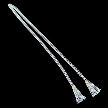 Pearl Woven Lariat Sautoir With Gold & Diamonds