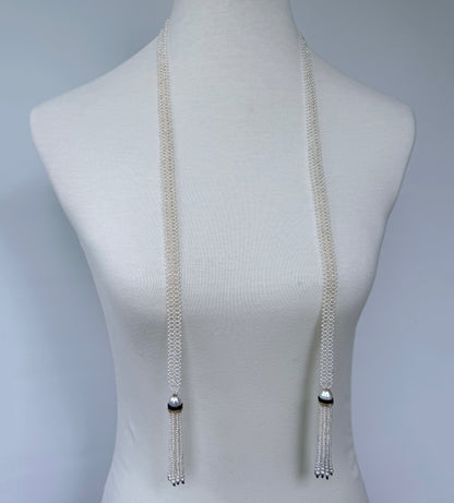 Pearl Woven Lariat Sautoir With Gold & Diamonds