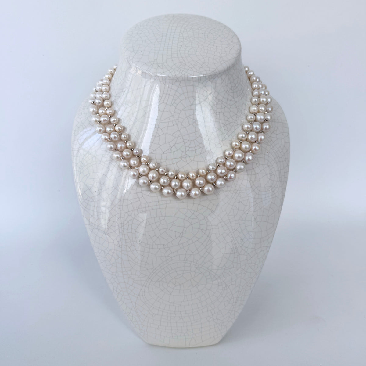 Pearl Woven Silver Necklace with Adjustable Clasp
