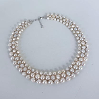 Pearl Woven Silver Necklace with Adjustable Clasp