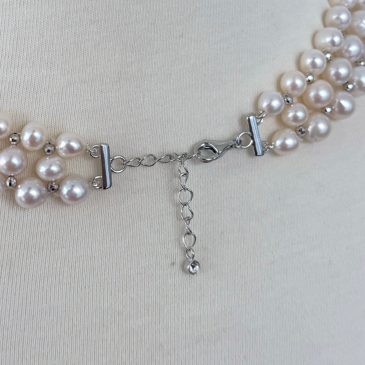 Pearl Woven Silver Necklace with Adjustable Clasp