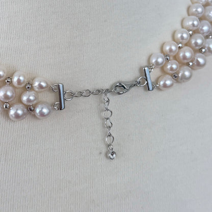 Pearl Woven Silver Necklace with Adjustable Clasp