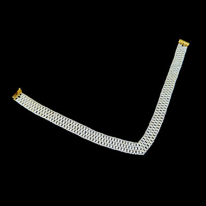 Pearl Woven Bridal V Necklace with Solid 14k Gold Clasp