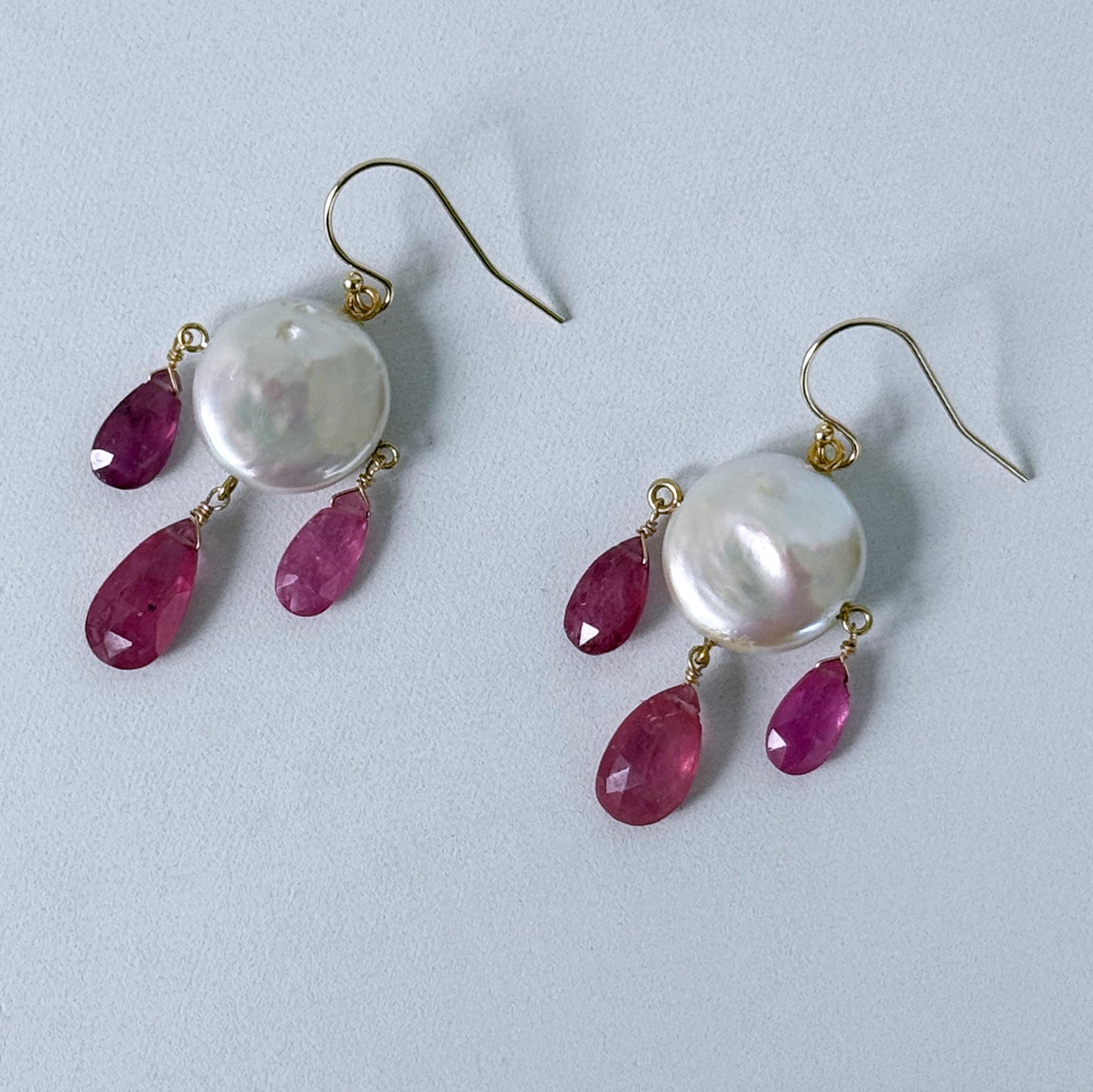 Pink Sapphire, Pearl & 14k Gold Chandelier Earrings