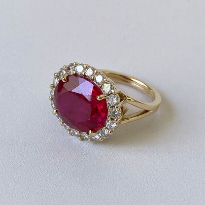 Ruby Ring with VS Diamonds & Solid 14k Yellow Gold