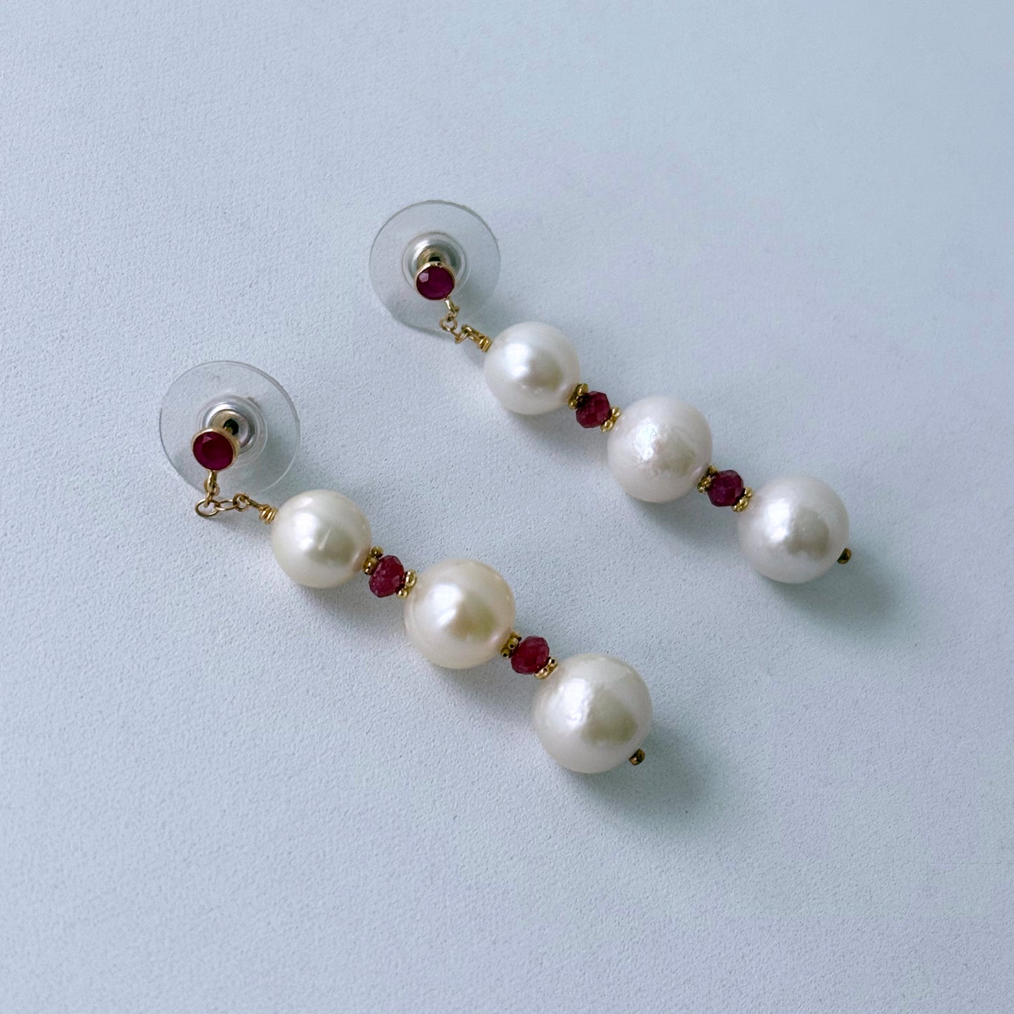 Pearl, Ruby & 14k Gold Dangle Earrings