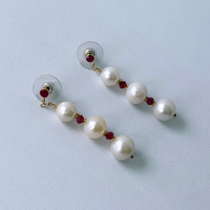 Pearl, Ruby & 14k Gold Dangle Earrings