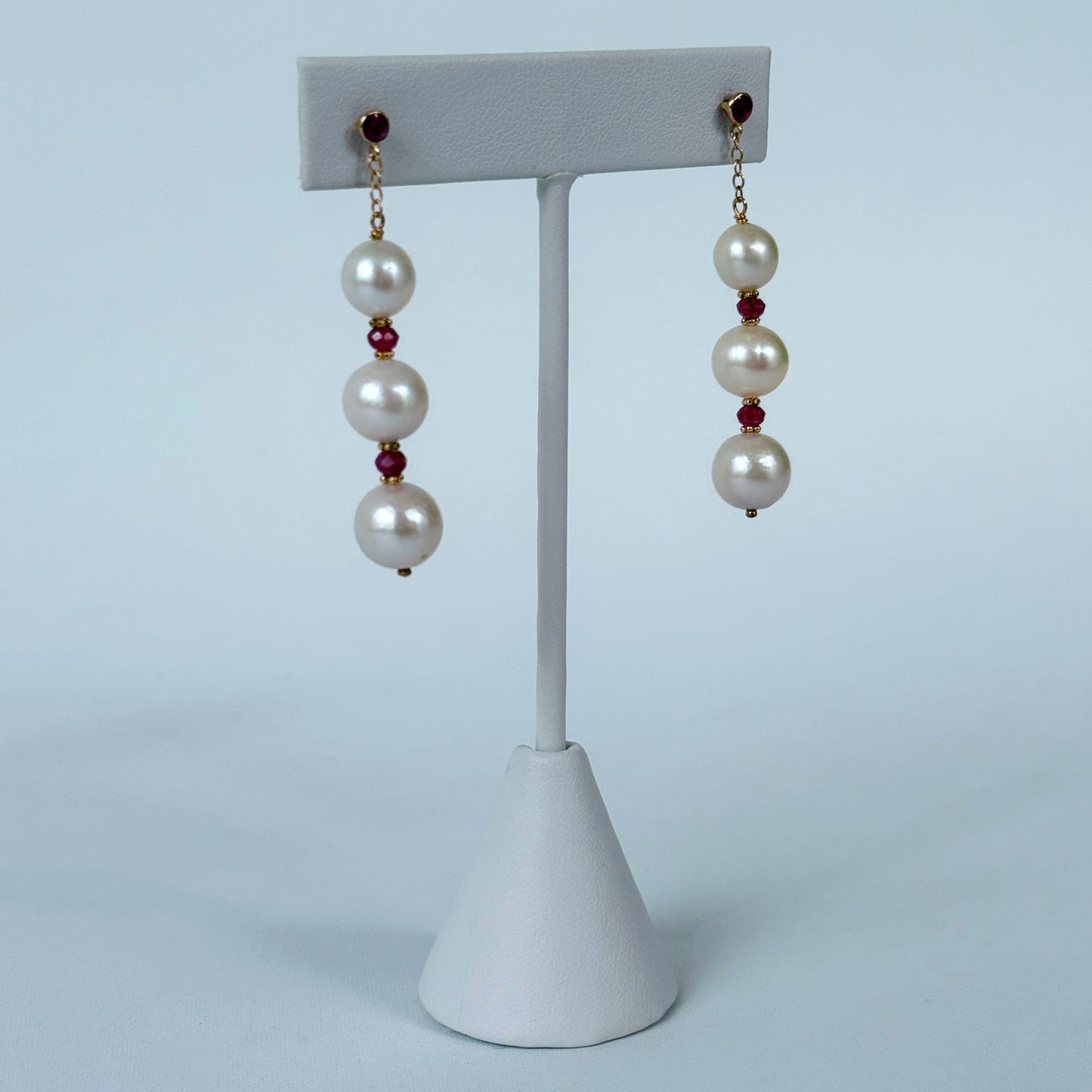 Pearl, Ruby & 14k Gold Dangle Earrings