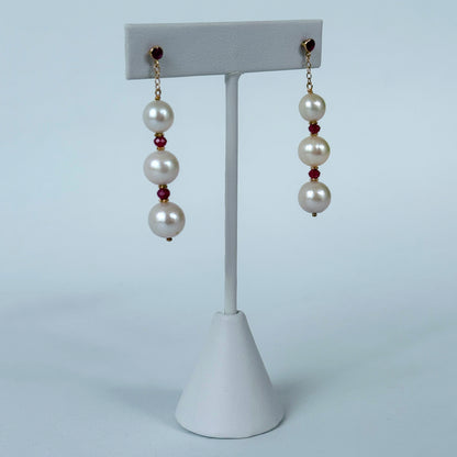Pearl, Ruby & 14k Gold Dangle Earrings