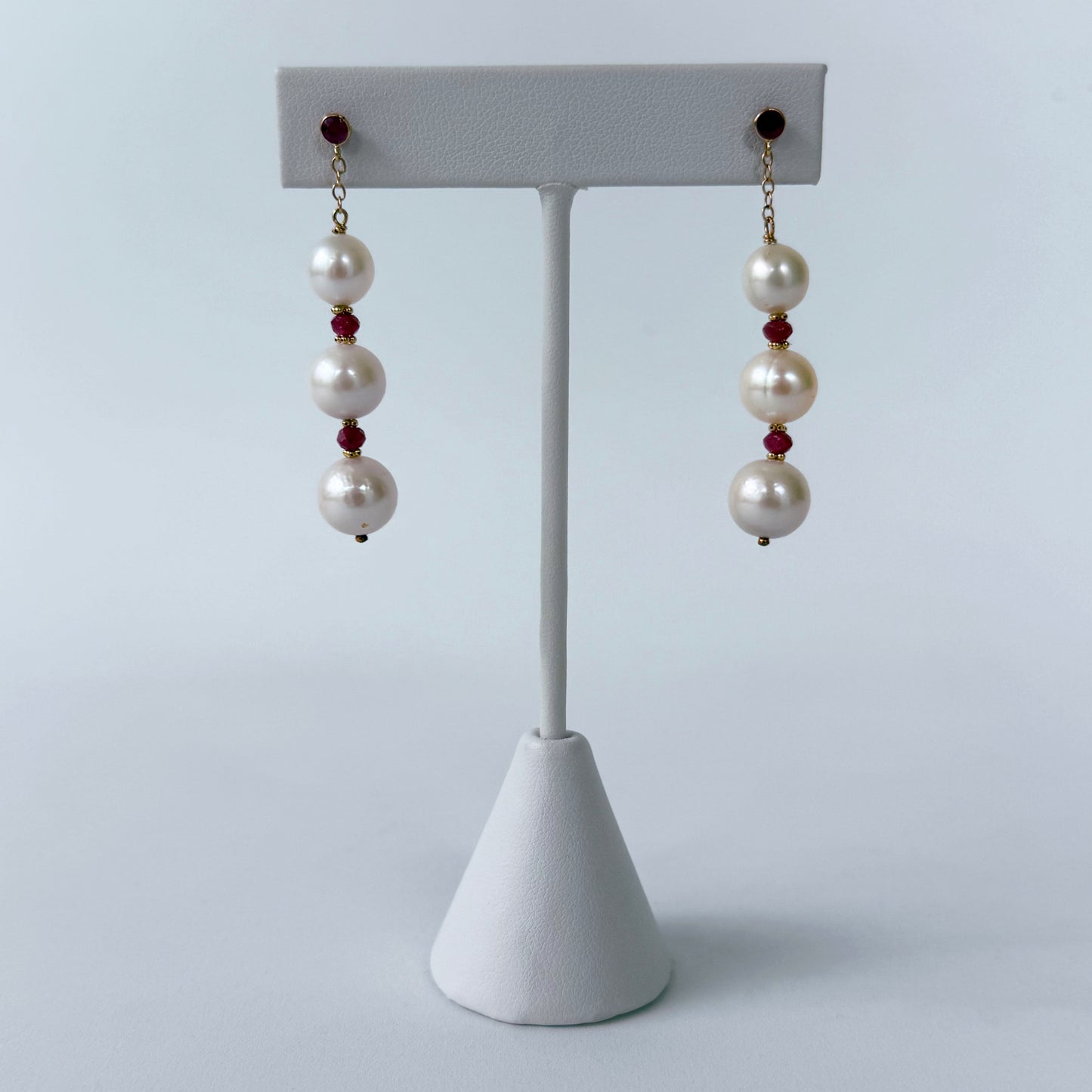 Pearl, Ruby & 14k Gold Dangle Earrings