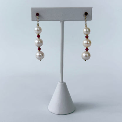 Pearl, Ruby & 14k Gold Dangle Earrings