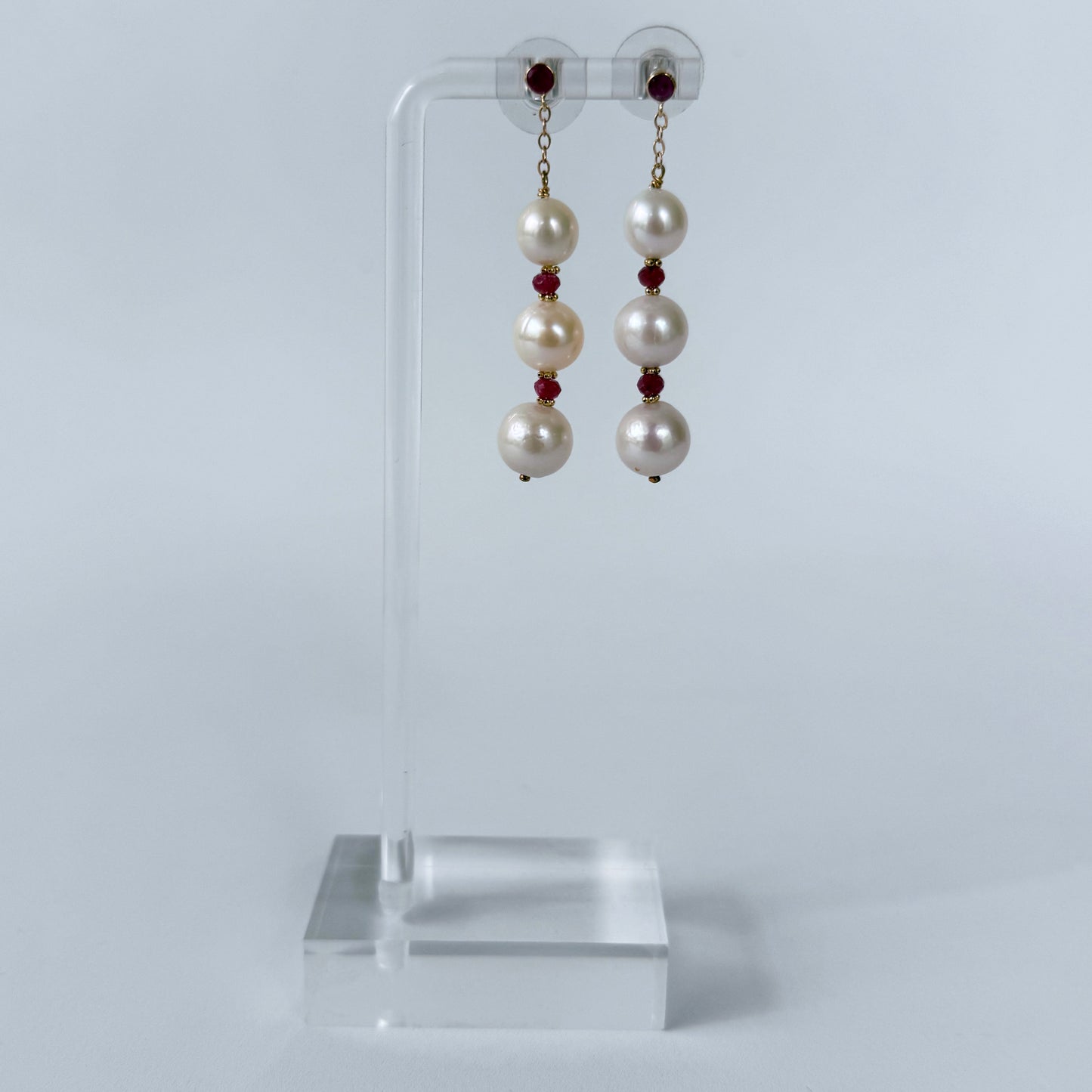 Pearl, Ruby & 14k Gold Dangle Earrings