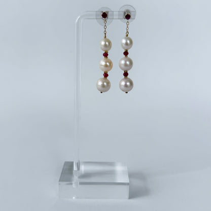 Pearl, Ruby & 14k Gold Dangle Earrings