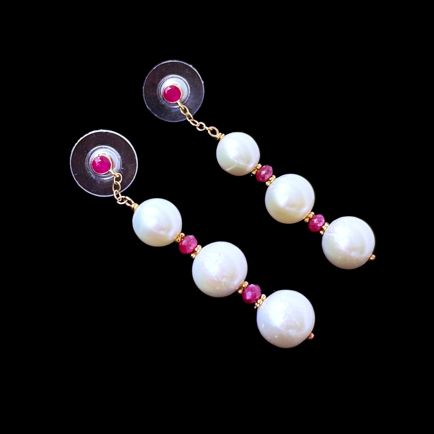 Pearl, Ruby & 14k Gold Dangle Earrings