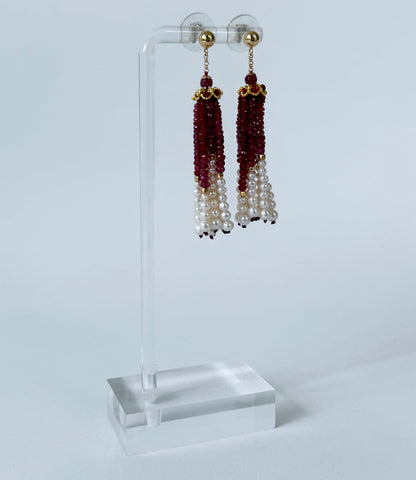 Ruby, Pearl & 14k Graduated Tassel Earrings