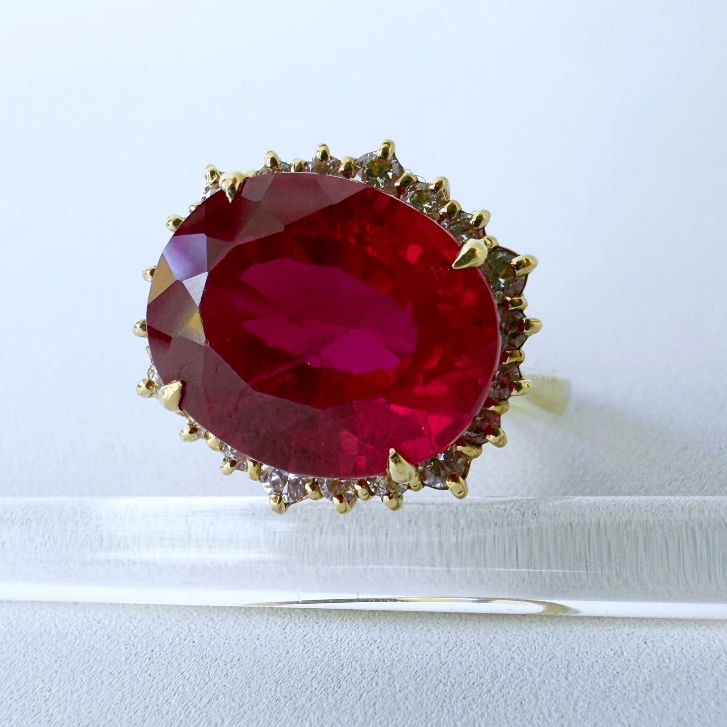 9.5 Carat Ruby Ring with Diamonds and Solid 14k Yellow Gold