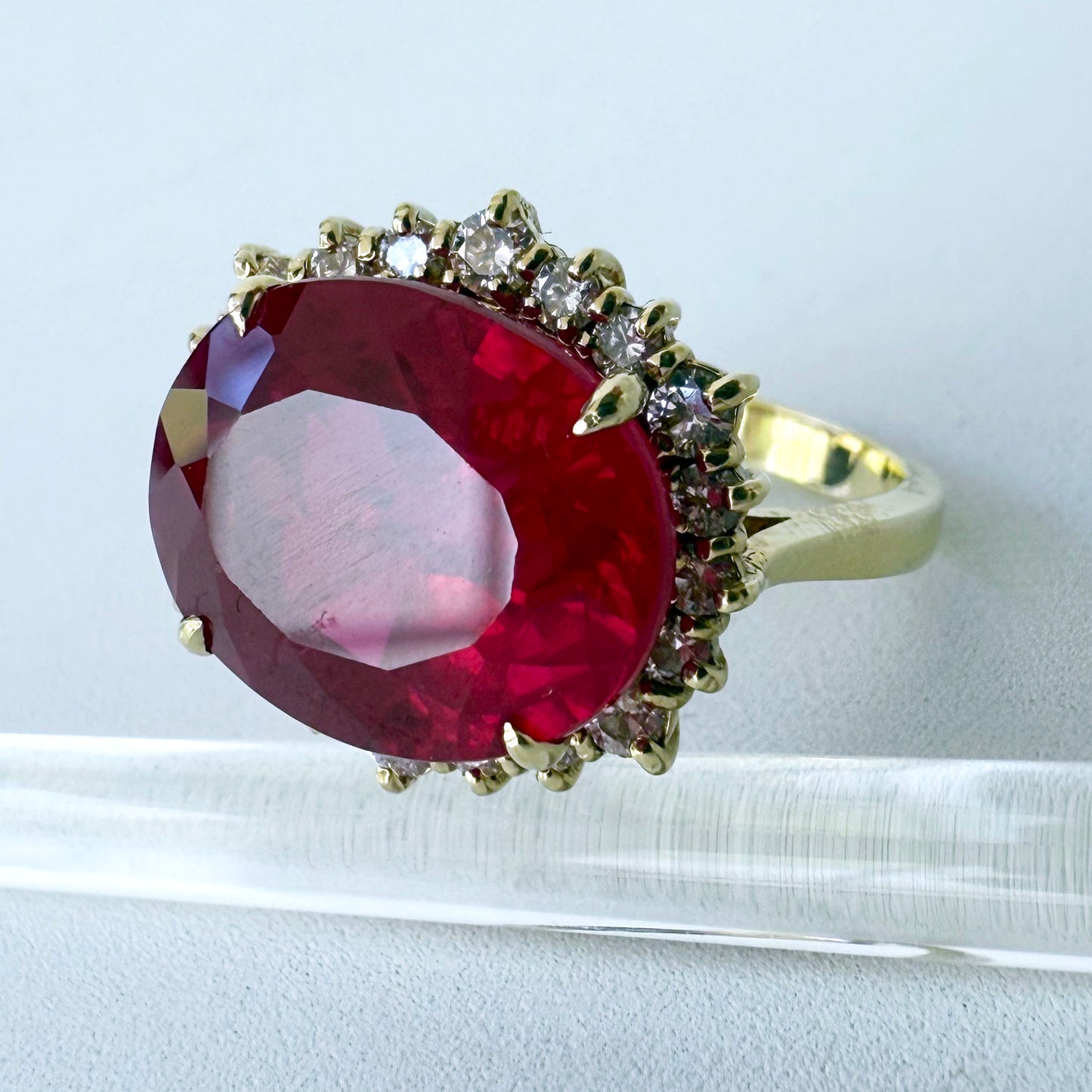 9.5 Carat Ruby Ring with Diamonds and Solid 14k Yellow Gold