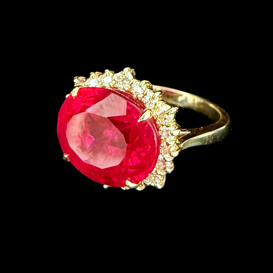 9.5 Carat Ruby Ring with Diamonds and Solid 14k Yellow Gold