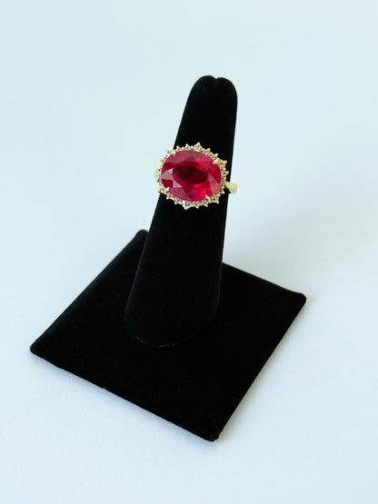 9.5 Carat Ruby Ring with Diamonds and Solid 14k Yellow Gold