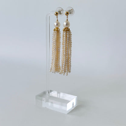 Seed Pearl & 14k Yellow Gold Bridal Tassel Earrings