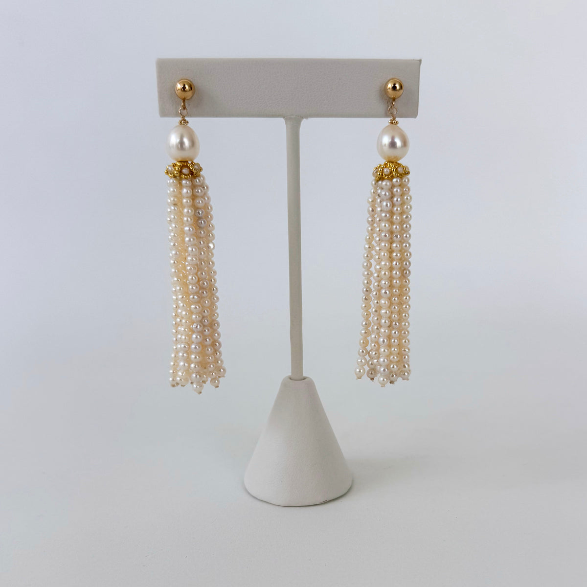 Seed Pearl & 14k Yellow Gold Bridal Tassel Earrings