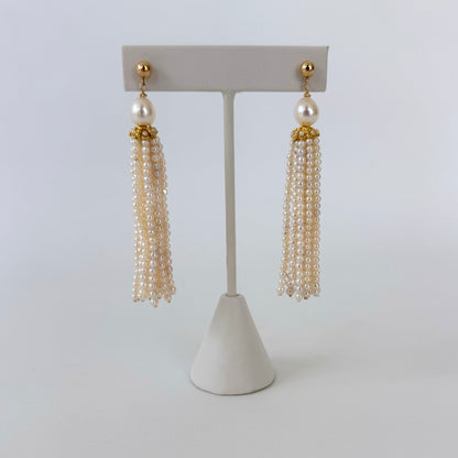 Seed Pearl & 14k Yellow Gold Bridal Tassel Earrings