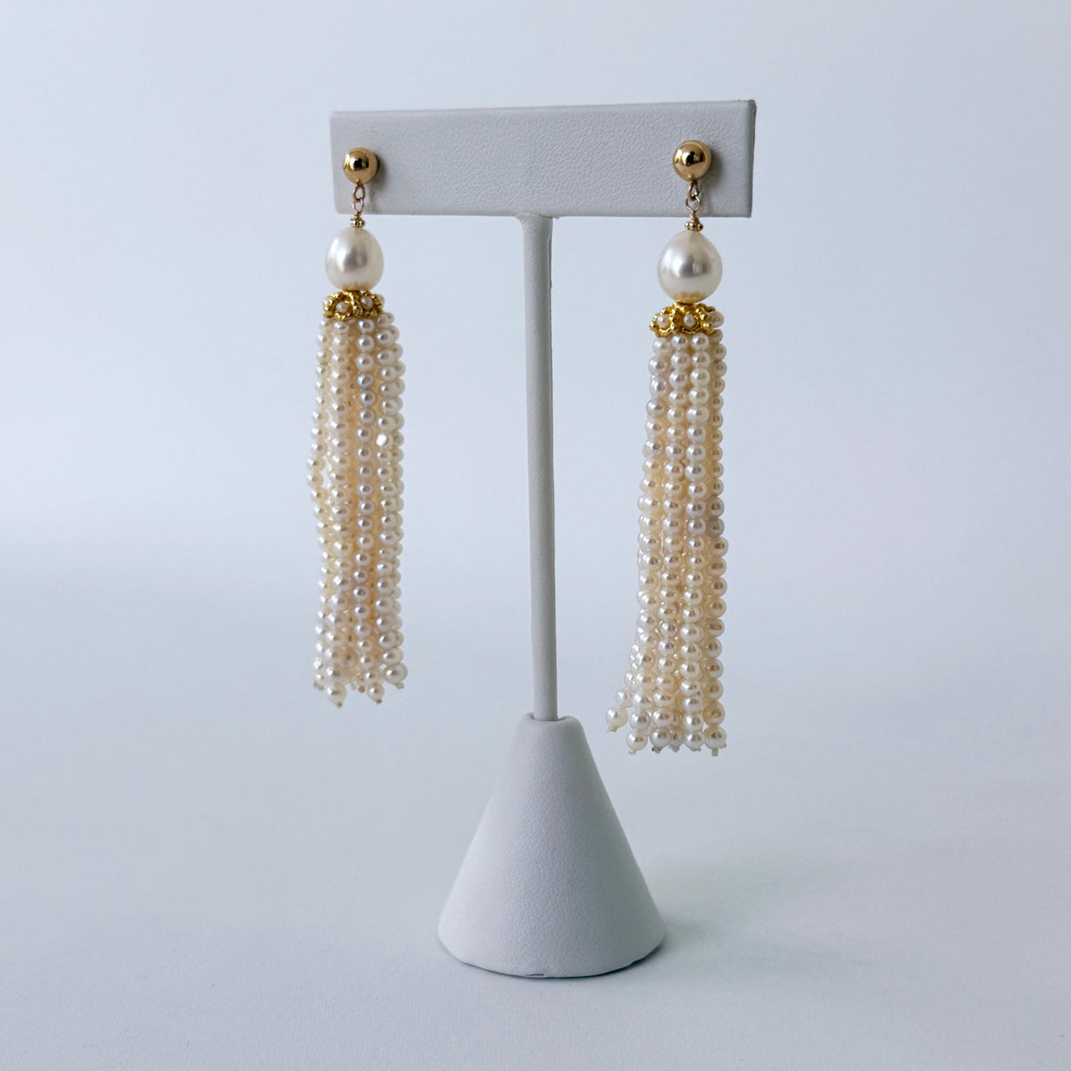 Seed Pearl & 14k Yellow Gold Bridal Tassel Earrings