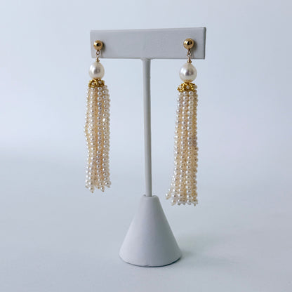 Seed Pearl & 14k Yellow Gold Bridal Tassel Earrings