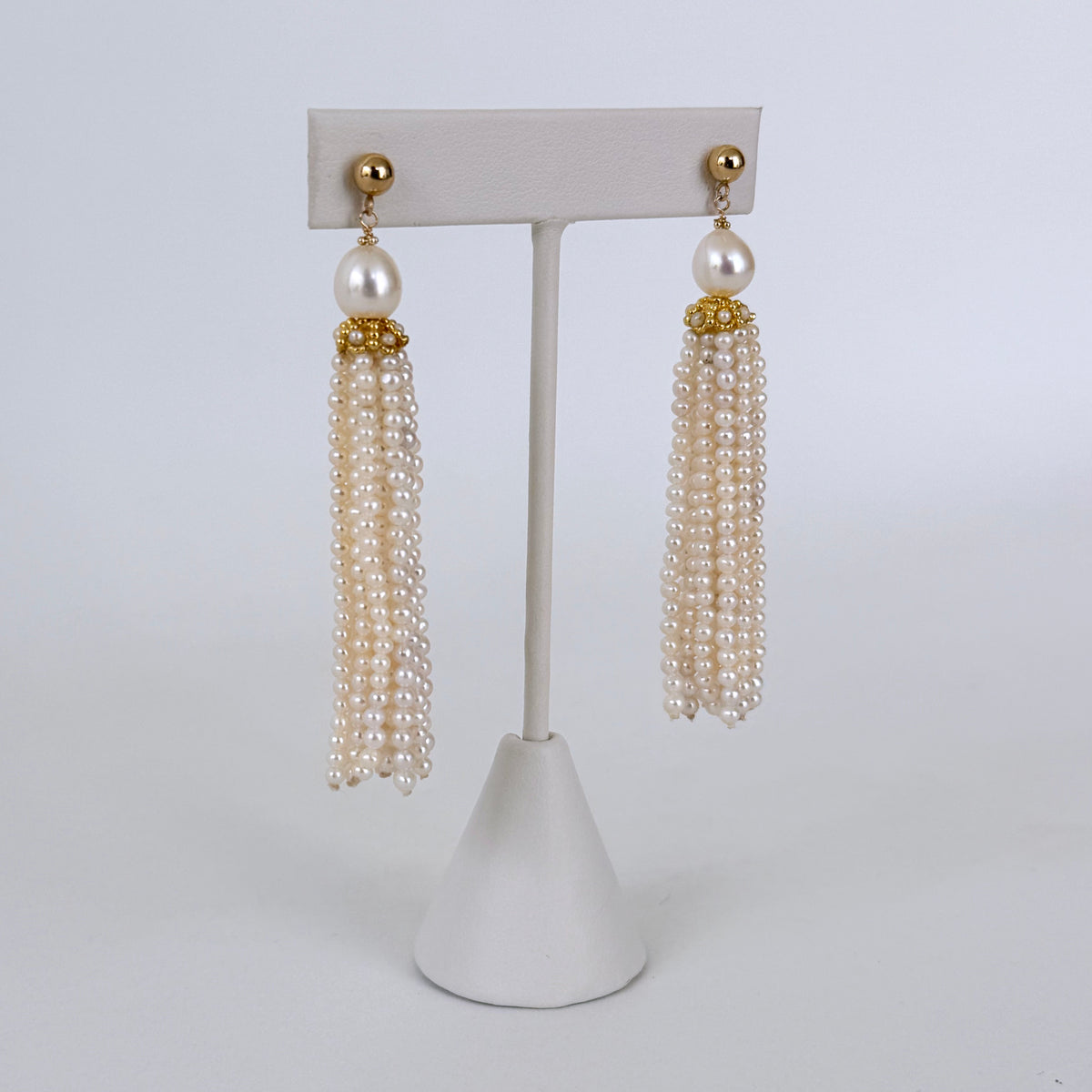 Seed Pearl & 14k Yellow Gold Bridal Tassel Earrings